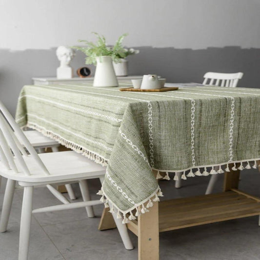 Elegant Linen Table Cloth with Artistic Embroidery - Soft Cotton Blend Tablecloth for Dining Room 0