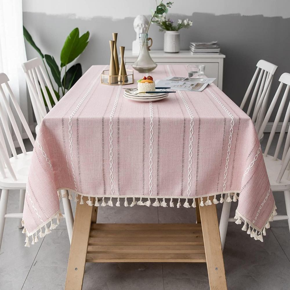 Elegant Linen Table Cloth with Artistic Embroidery - Soft Cotton Blend Tablecloth for Dining Room 2