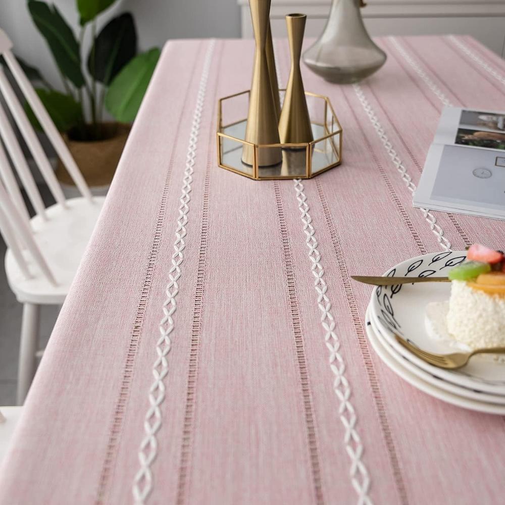 Elegant Linen Table Cloth with Artistic Embroidery - Soft Cotton Blend Tablecloth for Dining Room 3