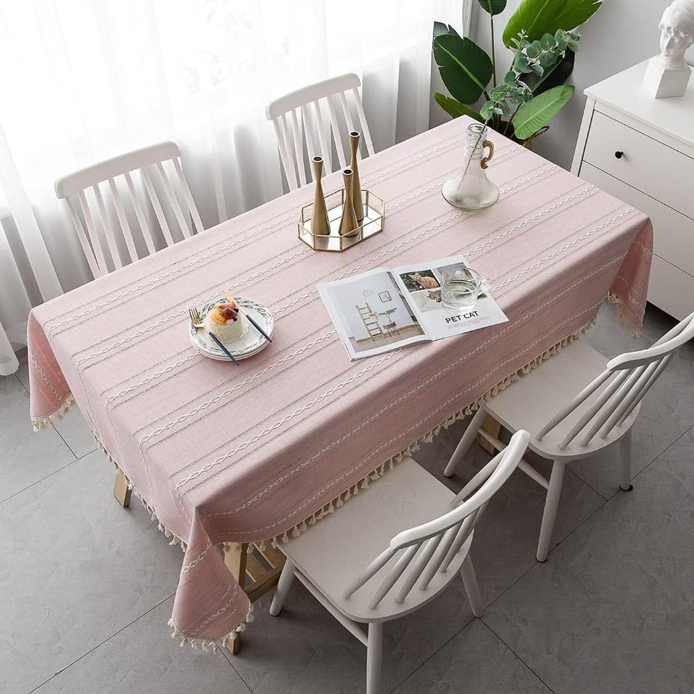 Elegant Linen Table Cloth with Artistic Embroidery - Soft Cotton Blend Tablecloth for Dining Room 4