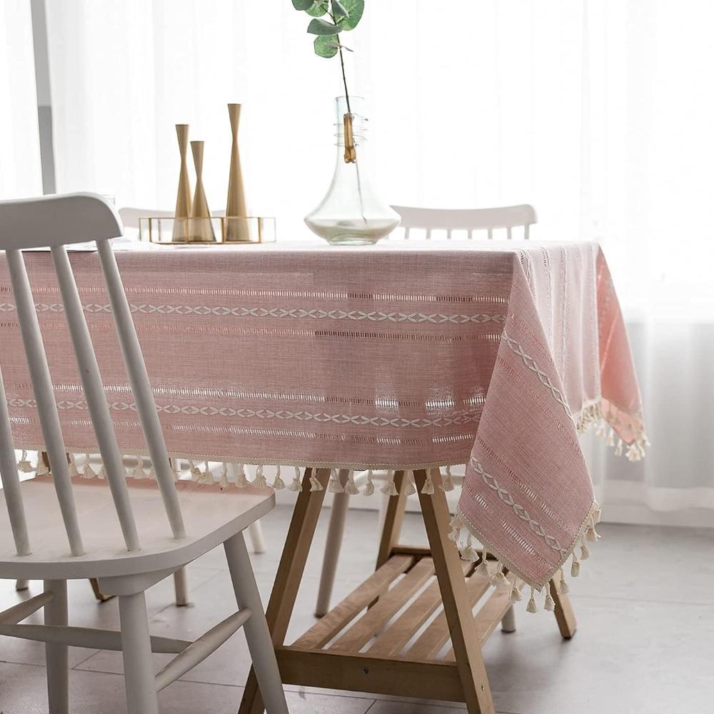 Elegant Linen Table Cloth with Artistic Embroidery - Soft Cotton Blend Tablecloth for Dining Room 5