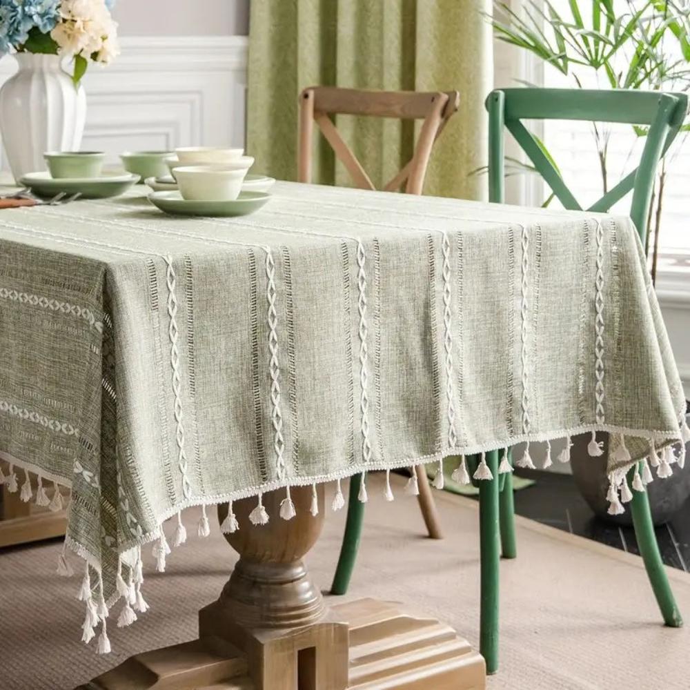 Elegant Linen Table Cloth with Artistic Embroidery - Soft Cotton Blend Tablecloth for Dining Room 6