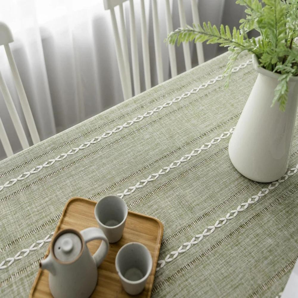 Elegant Linen Table Cloth with Artistic Embroidery - Soft Cotton Blend Tablecloth for Dining Room 8