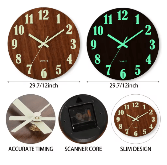 Elegant Quartz Wall Clock - Glow-in-the-Dark Numbers, Silent Design, Modern Aesthetic 3