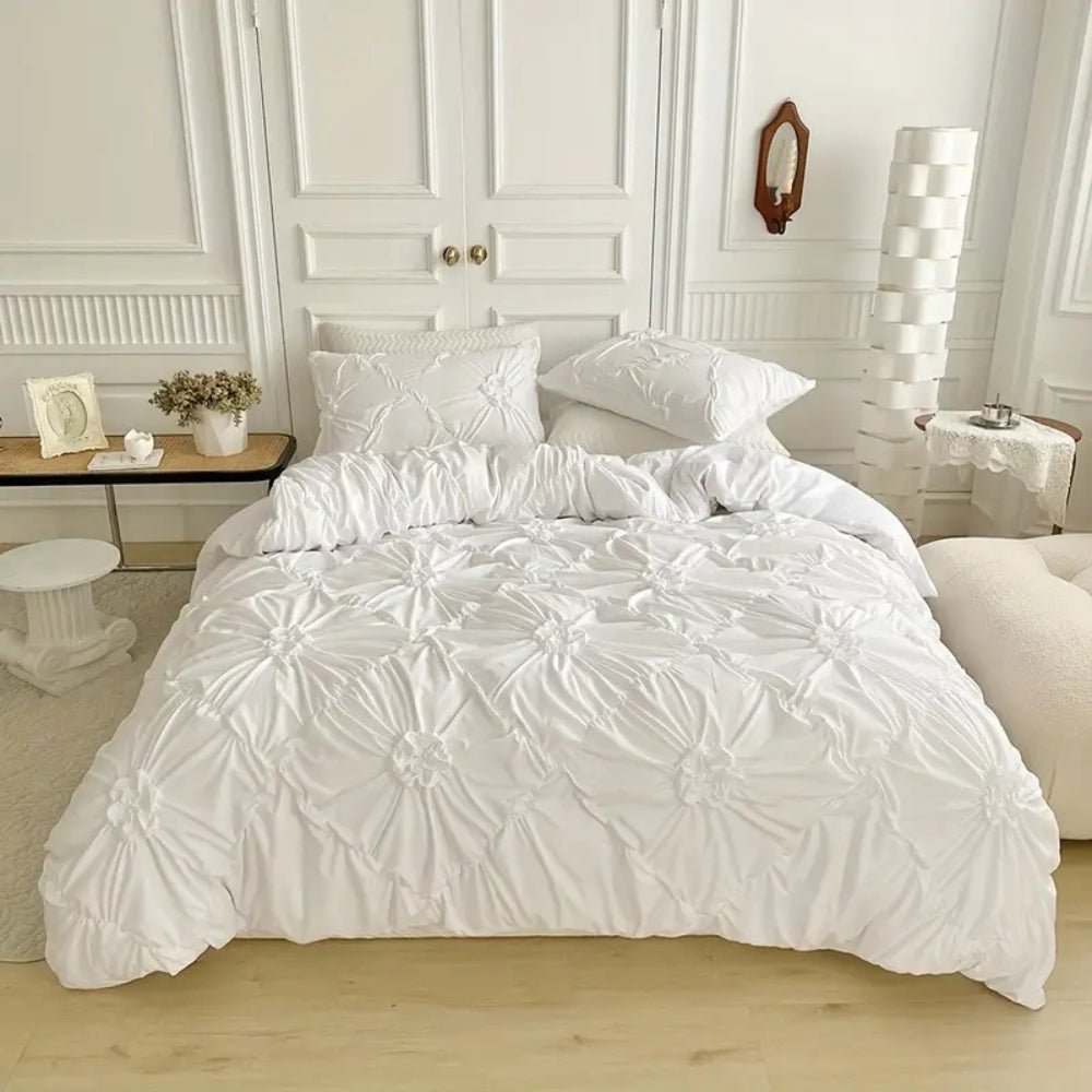 Elegant Ruffle Flower Duvet Cover Set - Soft Microfibre Bedding, Secure Fit 1