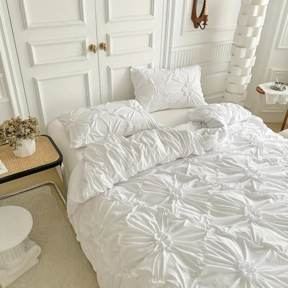 Elegant Ruffle Flower Duvet Cover Set - Soft Microfibre Bedding, Secure Fit 3