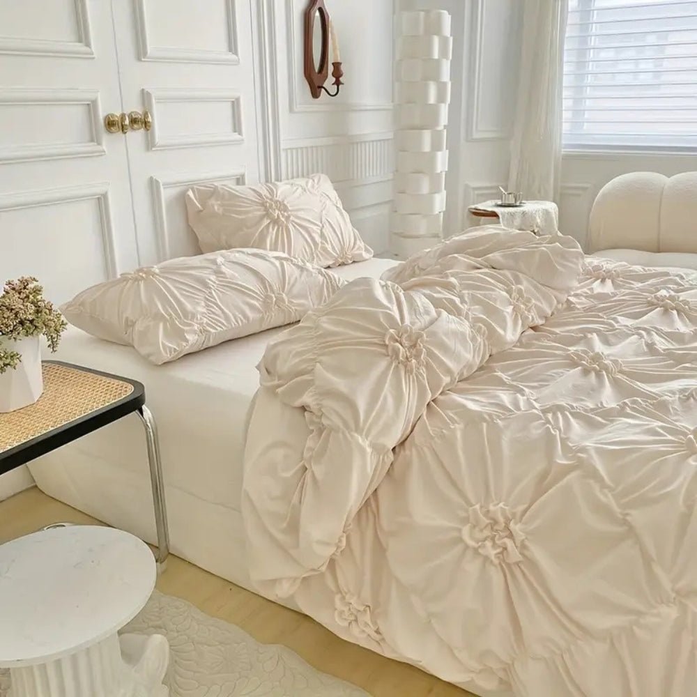 Elegant Ruffle Flower Duvet Cover Set - Soft Microfibre Bedding, Secure Fit 4
