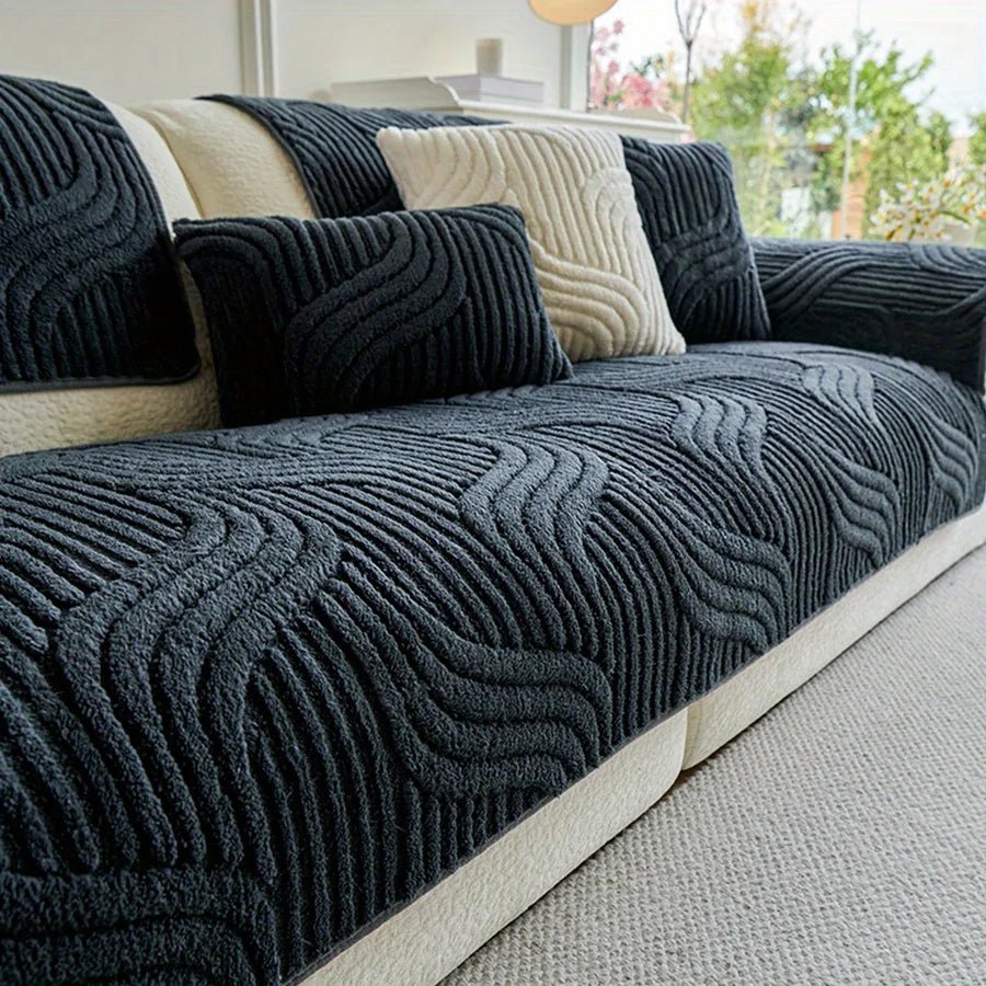 Elegant Velvet Sofa Cover - Non-Slip Striped Couch Slipcover for Home Decor 4