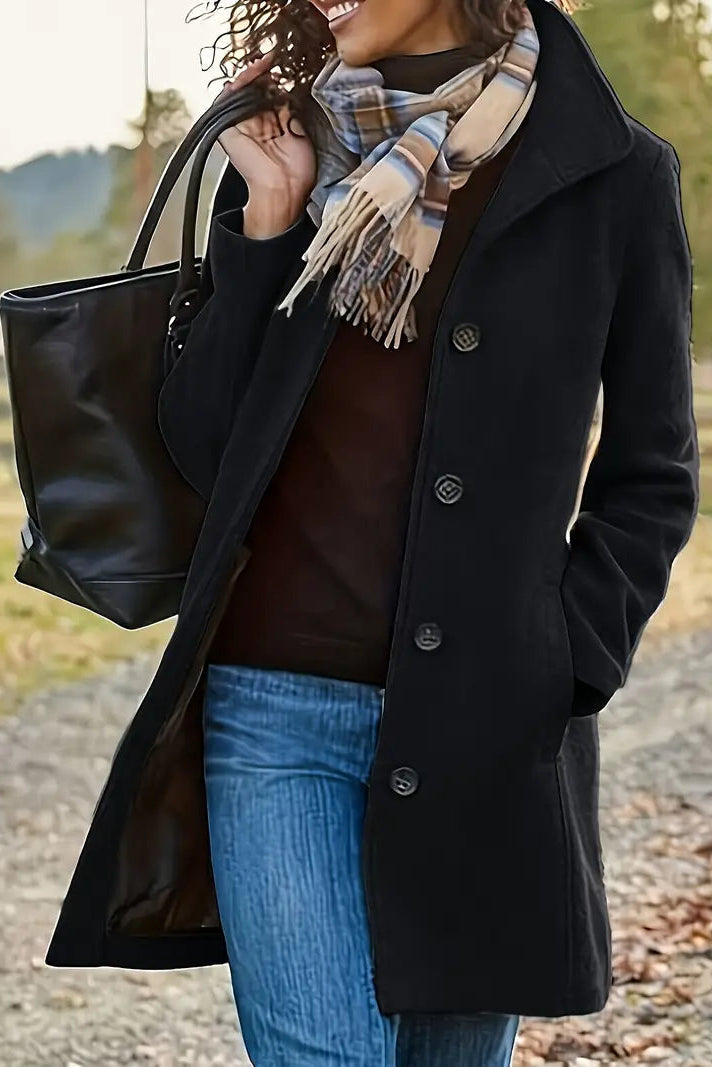 Elegant Women's Mid-Length Winter Coat with Button Closure and Pockets 4