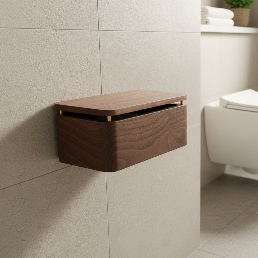 Elegant Wood Toilet Paper Holder with Brass Accents - Stylish Bathroom Accessory 2