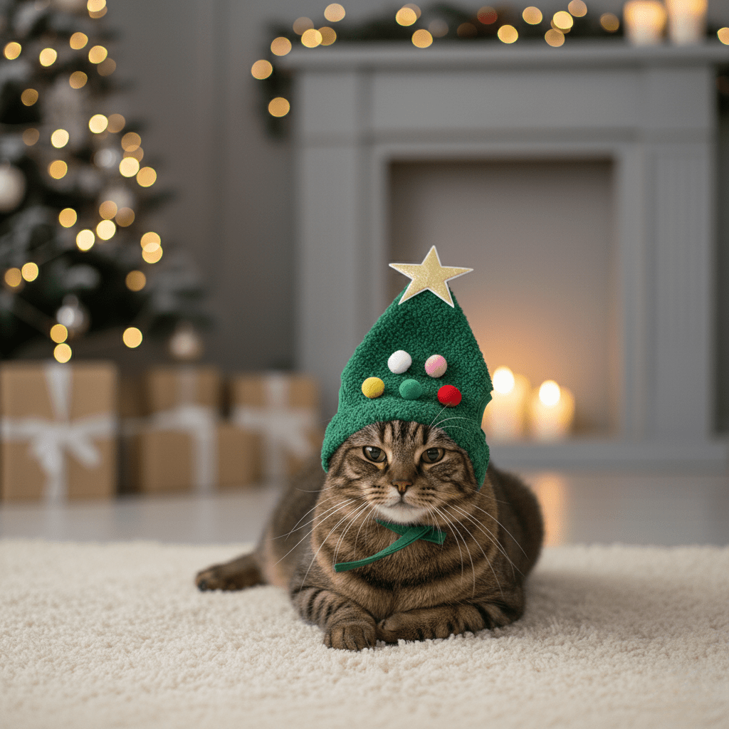 FURFEST – Soft Christmas Hat with Golden Trim for Dogs & Cats