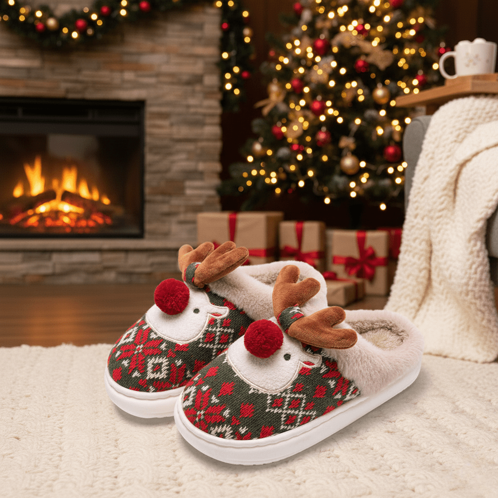 HOLISTEP – Christmas House Slippers with Embroidery & PVC Anti-Slip Sole