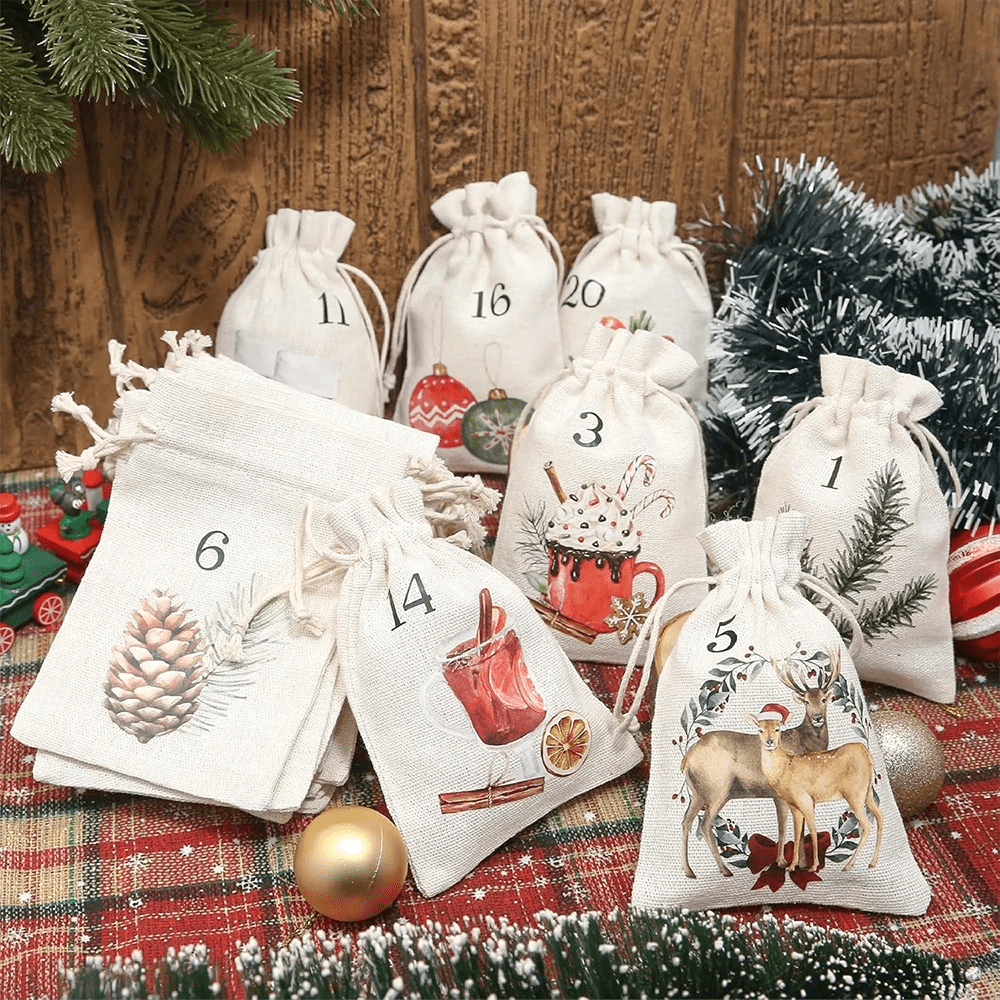 Festive 24PCS Burlap Drawstring Gift Bags for Gifts & Holiday Decor 4