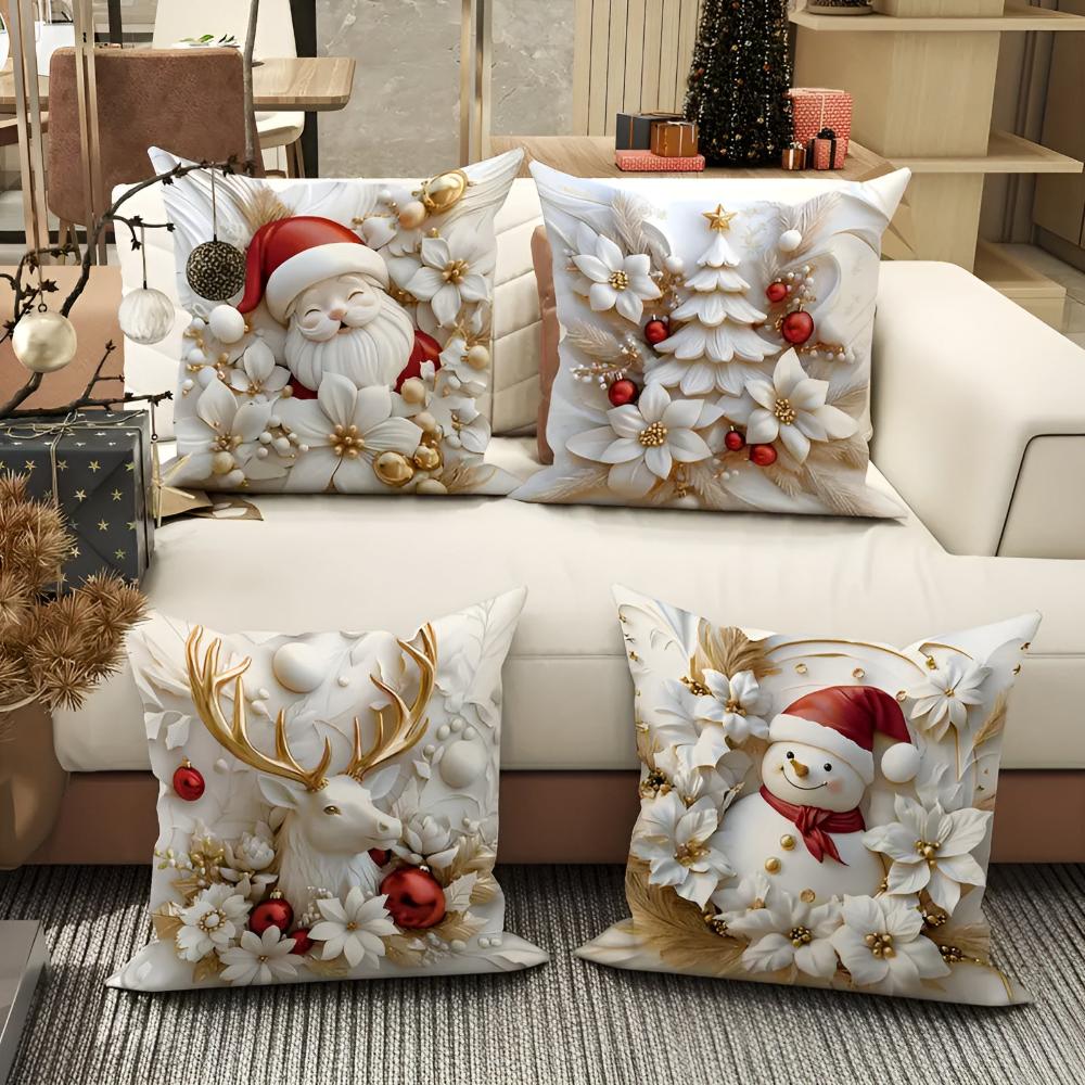 Festive Charm - Set of 4 Christmas Velvet Cushion Covers with Unique Designs 1
