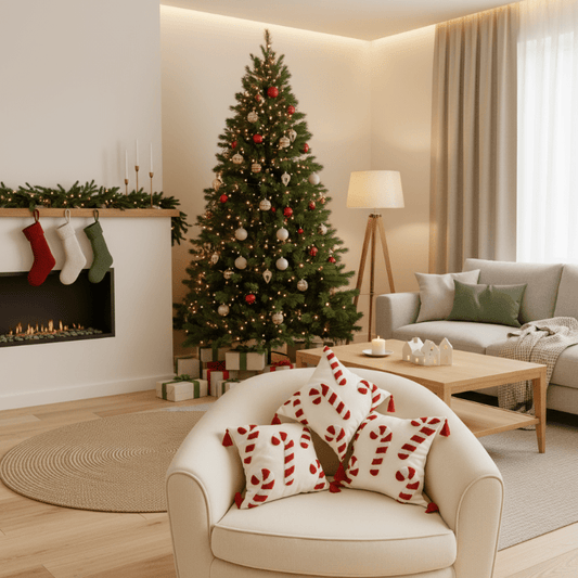 Festive Christmas Cushion Cover with Candy Cane Motif & Soft Polyester Fabric 2