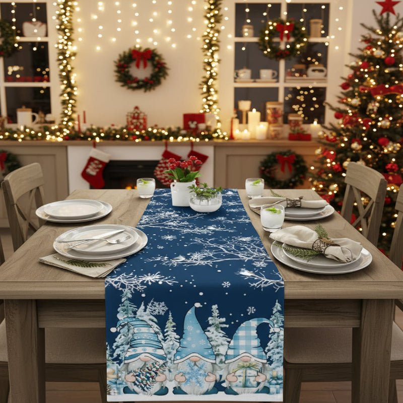 Festive Gnome - Snowflake Design Linen Christmas Table Runner, Durable & Elegant 5