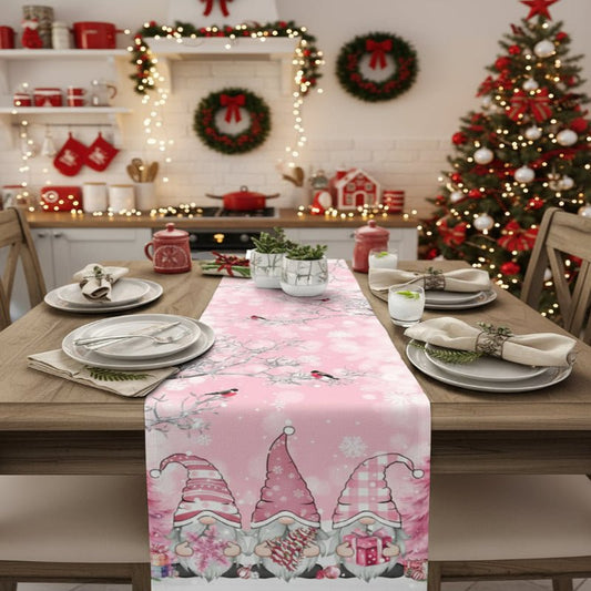Festive Gnome - Snowflake Design Linen Christmas Table Runner, Durable & Elegant 7