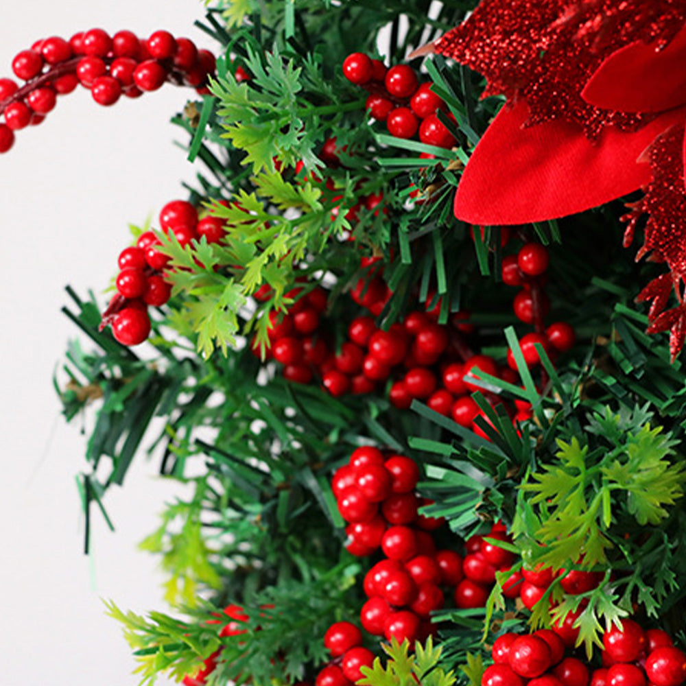 Festive LED Lantern Christmas Wreath with Red Bow & Ornaments - Warm Glow Decor 4