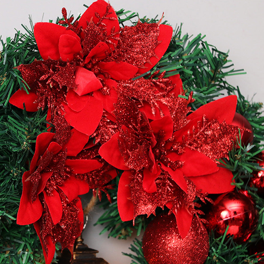 Festive LED Lantern Christmas Wreath with Red Bow & Ornaments - Warm Glow Decor 5