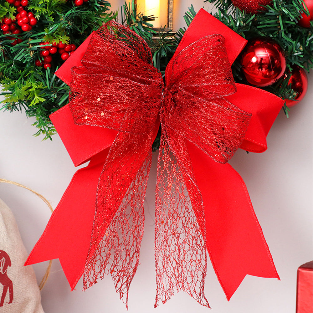 Festive LED Lantern Christmas Wreath with Red Bow & Ornaments - Warm Glow Decor 6