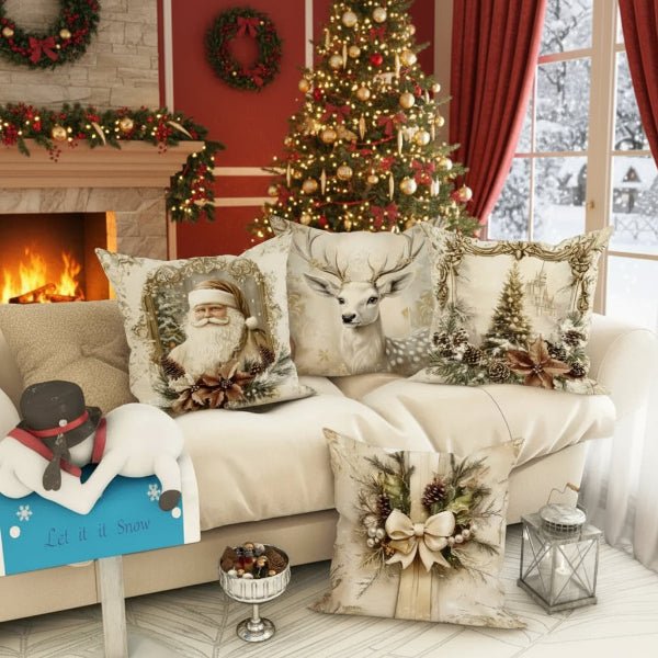 Festive Velvet Cushion Covers - Vintage Christmas Design for Cozy Home Decor 4