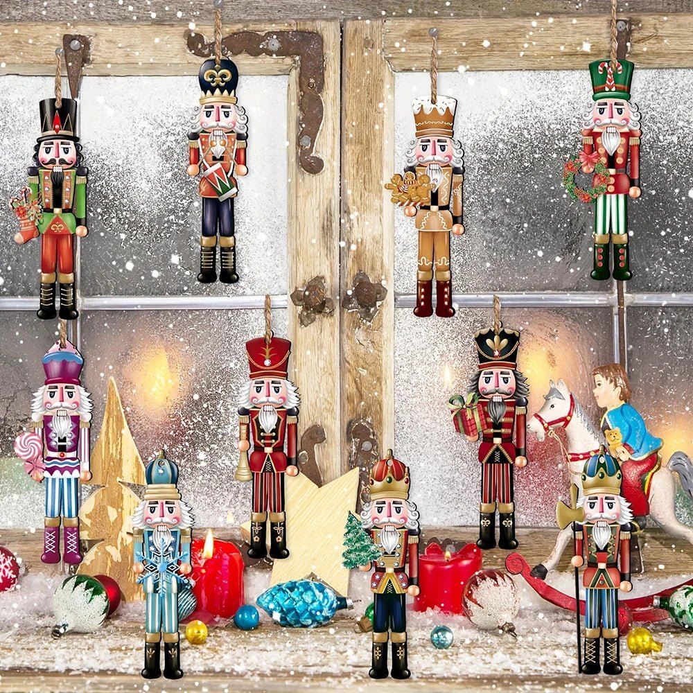 Festive Wooden Nutcracker Decorative Set - 12PCS Christmas Figures for Home Decor 2