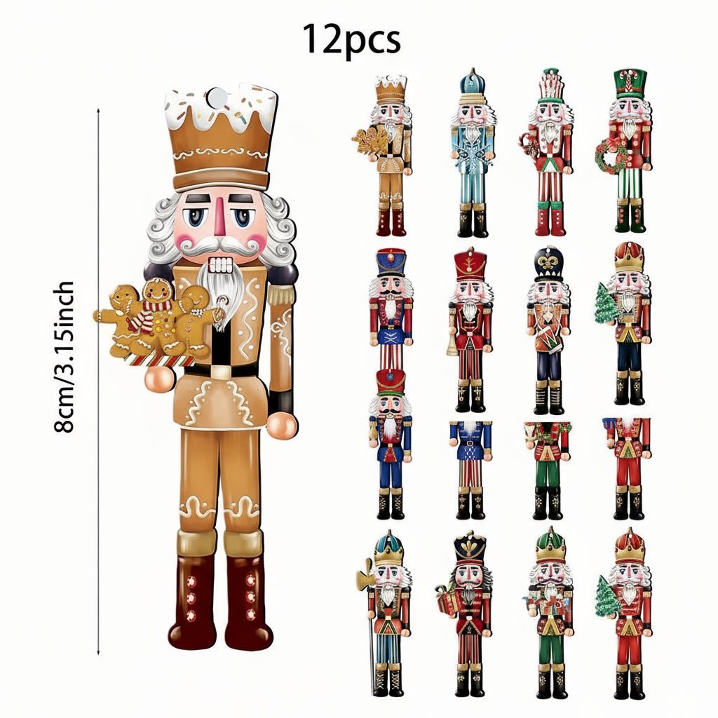 Festive Wooden Nutcracker Decorative Set - 12PCS Christmas Figures for Home Decor 4