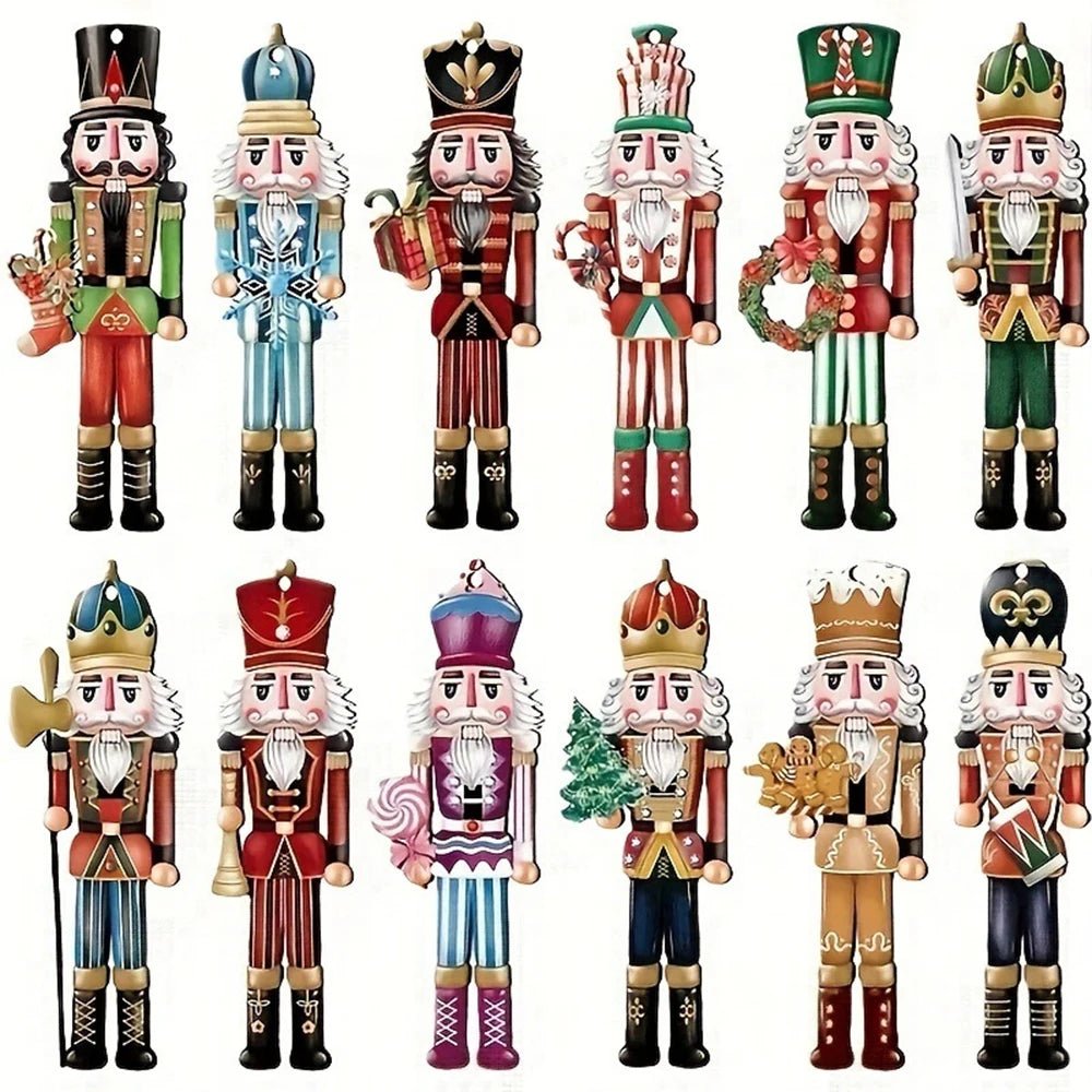 Festive Wooden Nutcracker Decorative Set - 12PCS Christmas Figures for Home Decor 5