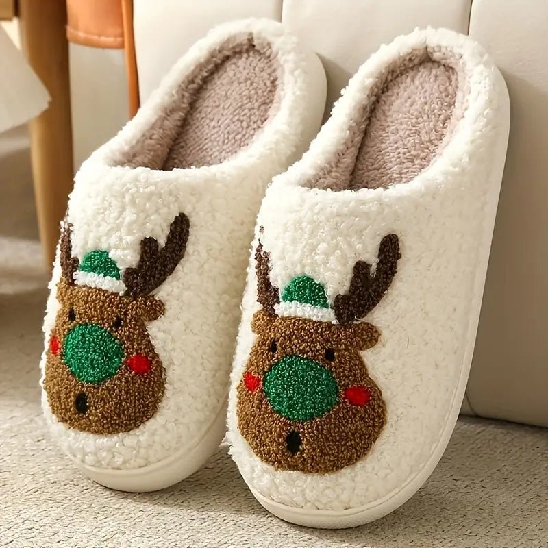 FluffSteps Cartoon Christmas Deer Print Warm Non-Slip Slippers for Winter 0