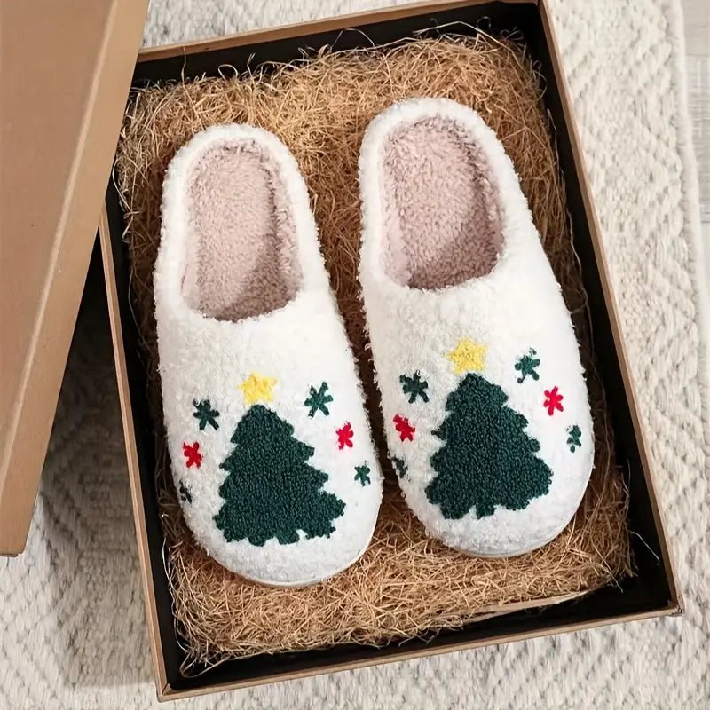 FluffSteps Cartoon Christmas Deer Print Warm Non-Slip Slippers for Winter 5
