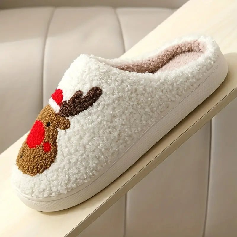 FluffSteps Cartoon Christmas Deer Print Warm Non-Slip Slippers for Winter 6