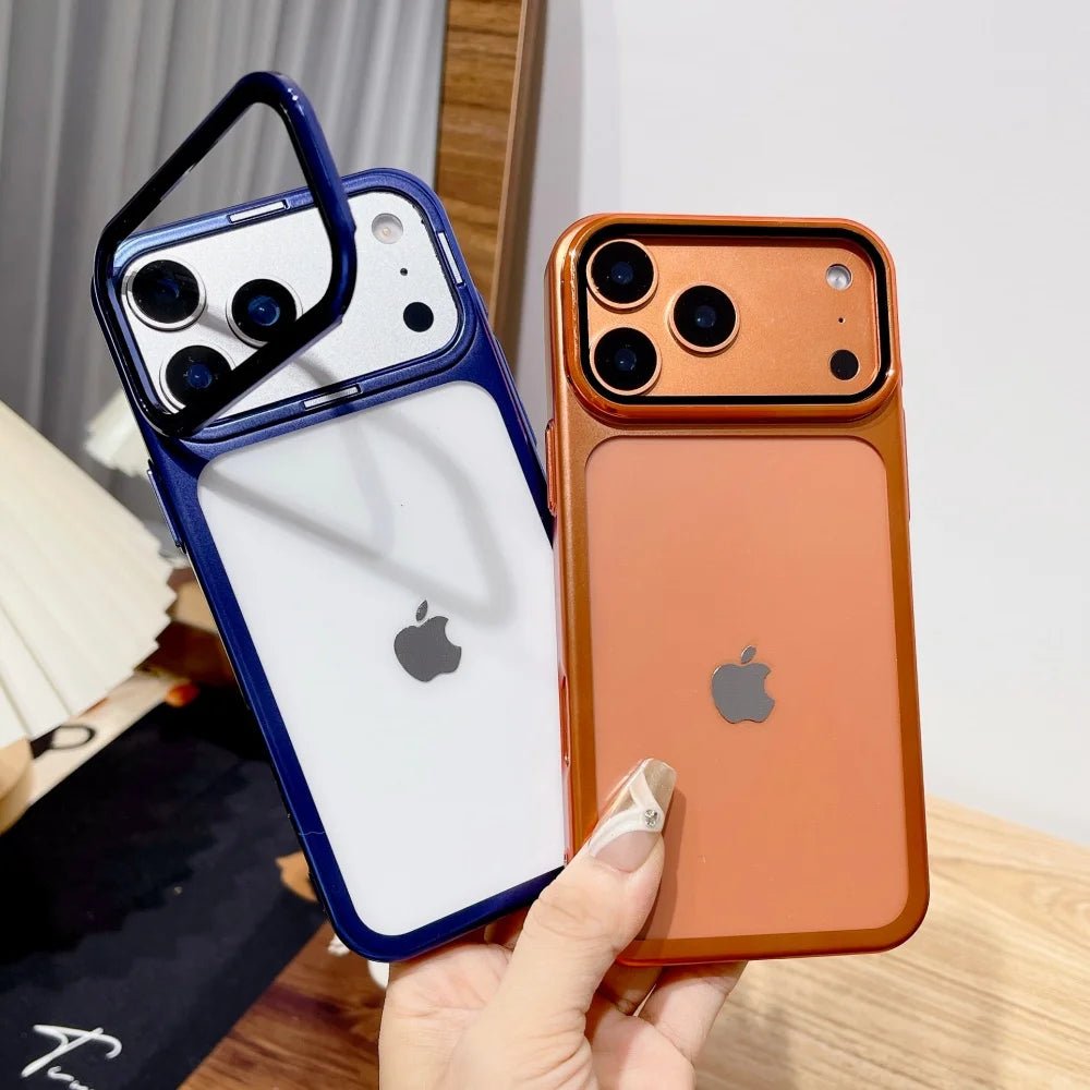 Foldable Glass Camera Stand Holder Case for iPhone 17 Series - Ultra-Thin, Shockproof, Transparent Design 2