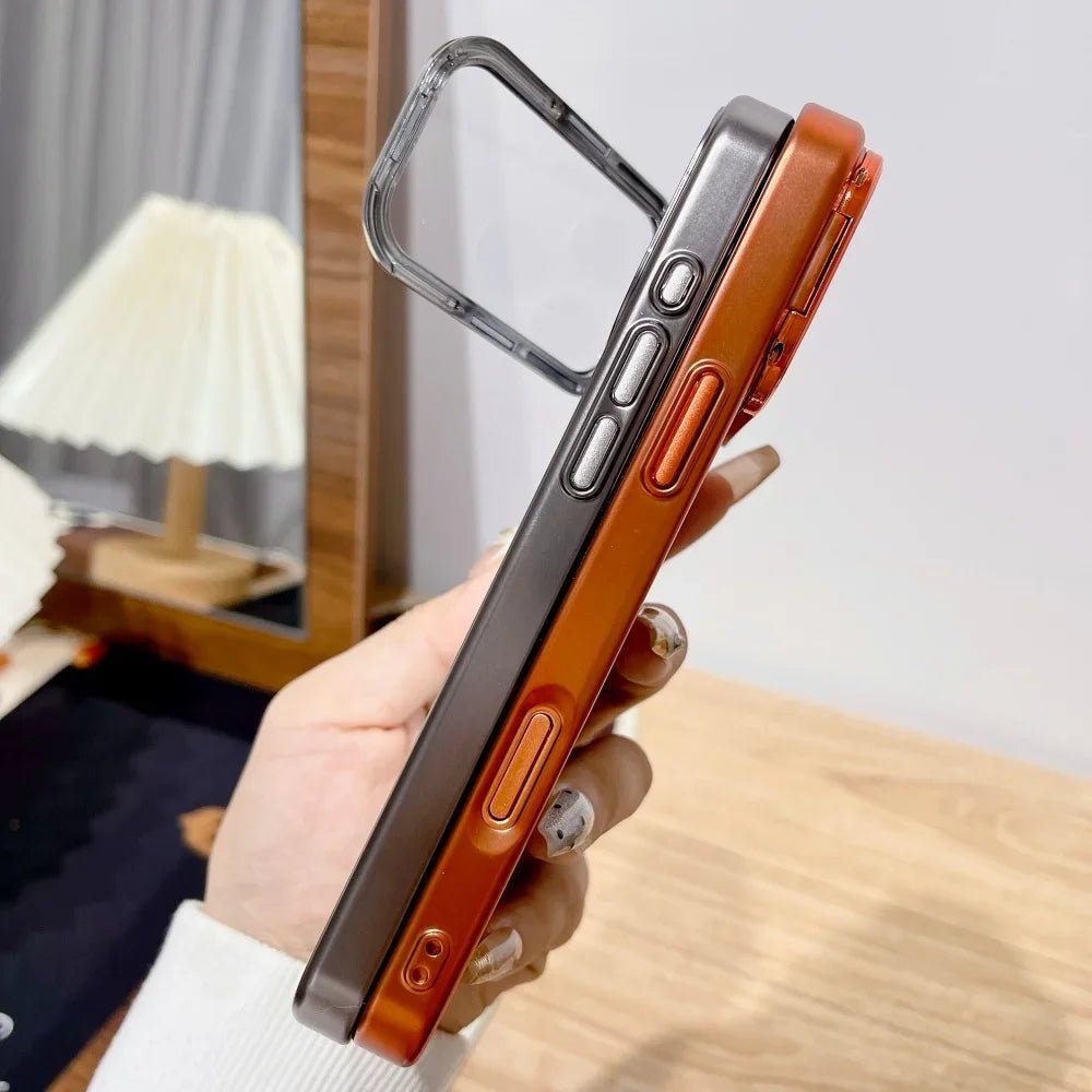 Foldable Glass Camera Stand Holder Case for iPhone 17 Series - Ultra-Thin, Shockproof, Transparent Design 4