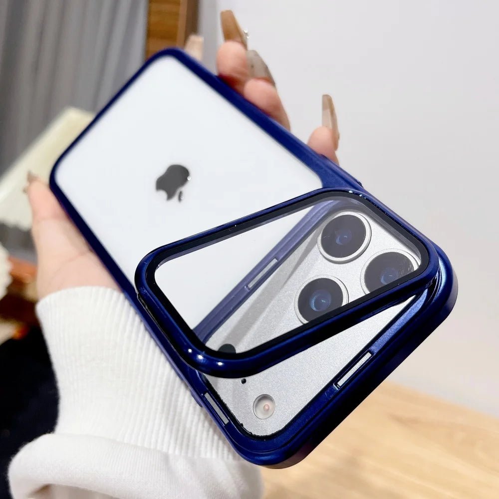 Foldable Glass Camera Stand Holder Case for iPhone 17 Series - Ultra-Thin, Shockproof, Transparent Design 6