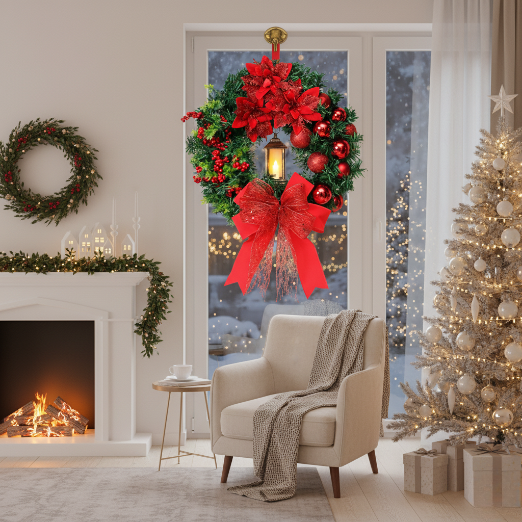 WREATHLUME – Christmas Lantern Wreath with Ornaments & Cozy Glow
