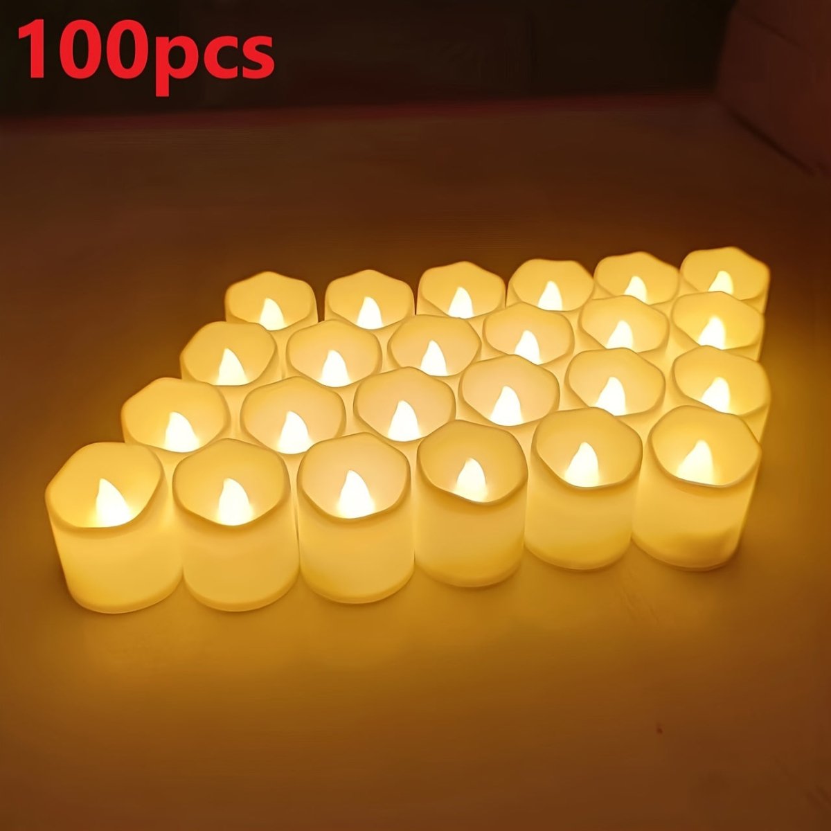 GlowFlicker Flameless LED Tea Lights - Safe, Battery-Powered, Warm Flickering Light - 24/50/100 Pack for Weddings & Home Decor 6