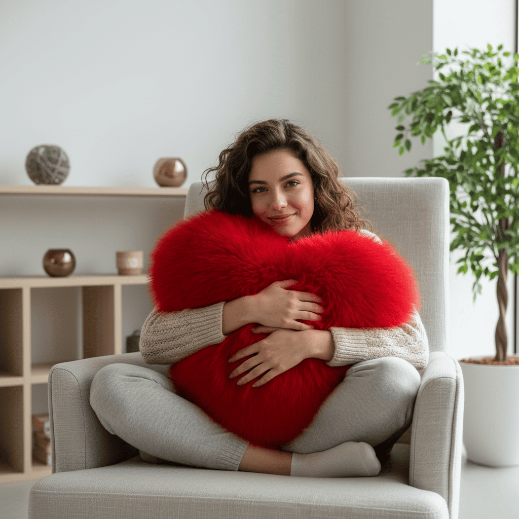 HEARTLUX – Soft Faux Fur Heart Pillow for Modern Home Decor 4