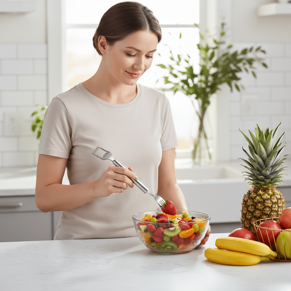 HandyFruit Pro – Dual Blade & Fork for Effortless Fruit Preparation 2