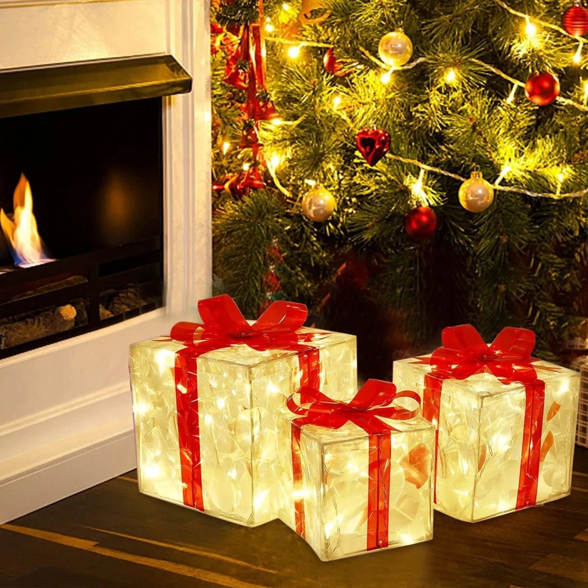 Illuminated Christmas Gift Box Ornament with 100 LED Lights for Holiday Decor 1