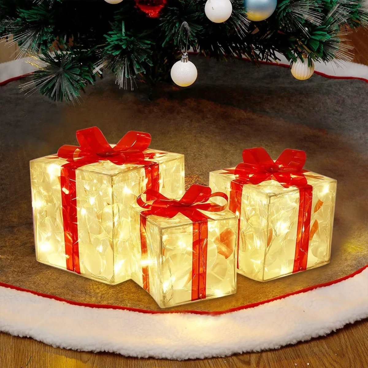 Illuminated Christmas Gift Box Ornament with 100 LED Lights for Holiday Decor 3