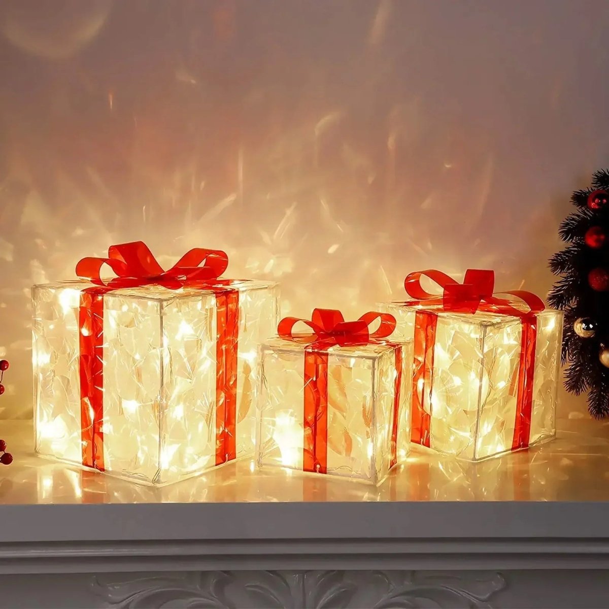 Illuminated Christmas Gift Box Ornament with 100 LED Lights for Holiday Decor 4
