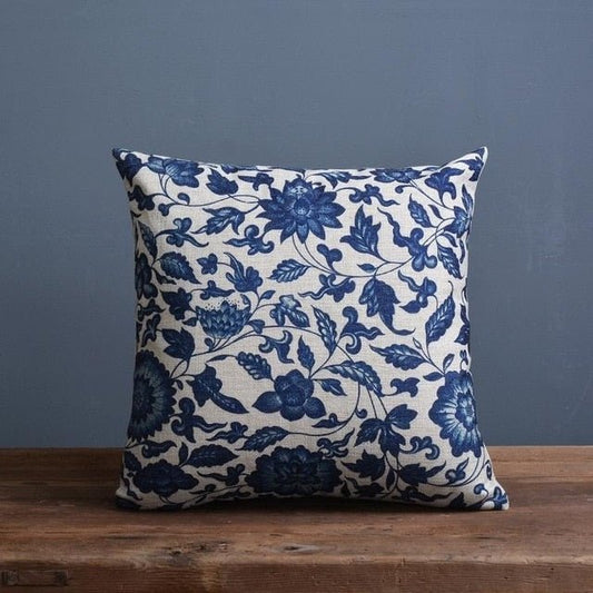 Imperial Blue - Traditional Chinese Porcelain Pattern Cushion Cover, Linen-Cotton Blend, 45x45cm & 30x50cm Options 0