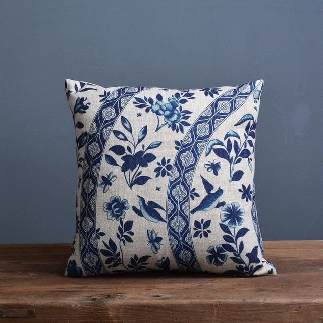 Imperial Blue - Traditional Chinese Porcelain Pattern Cushion Cover, Linen-Cotton Blend, 45x45cm & 30x50cm Options 2