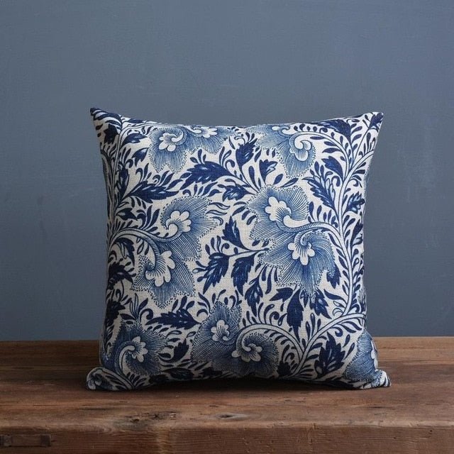 Imperial Blue - Traditional Chinese Porcelain Pattern Cushion Cover, Linen-Cotton Blend, 45x45cm & 30x50cm Options 4