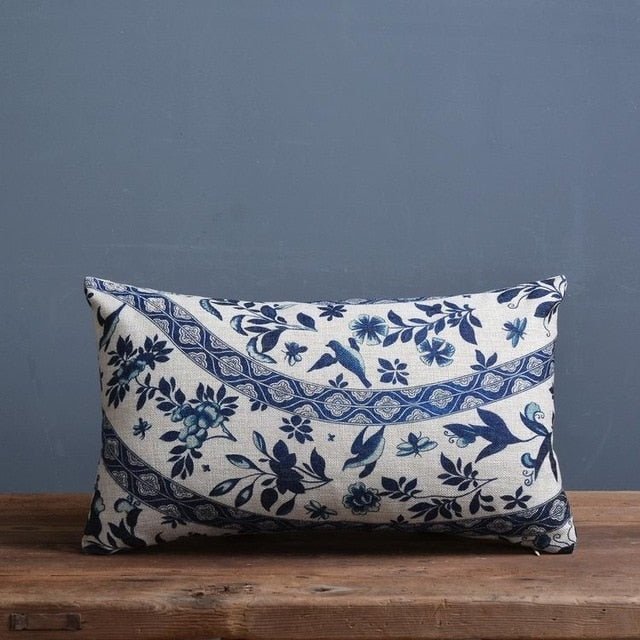 Imperial Blue - Traditional Chinese Porcelain Pattern Cushion Cover, Linen-Cotton Blend, 45x45cm & 30x50cm Options 5