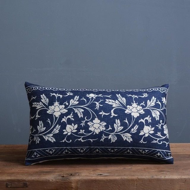 Imperial Blue - Traditional Chinese Porcelain Pattern Cushion Cover, Linen-Cotton Blend, 45x45cm & 30x50cm Options 6