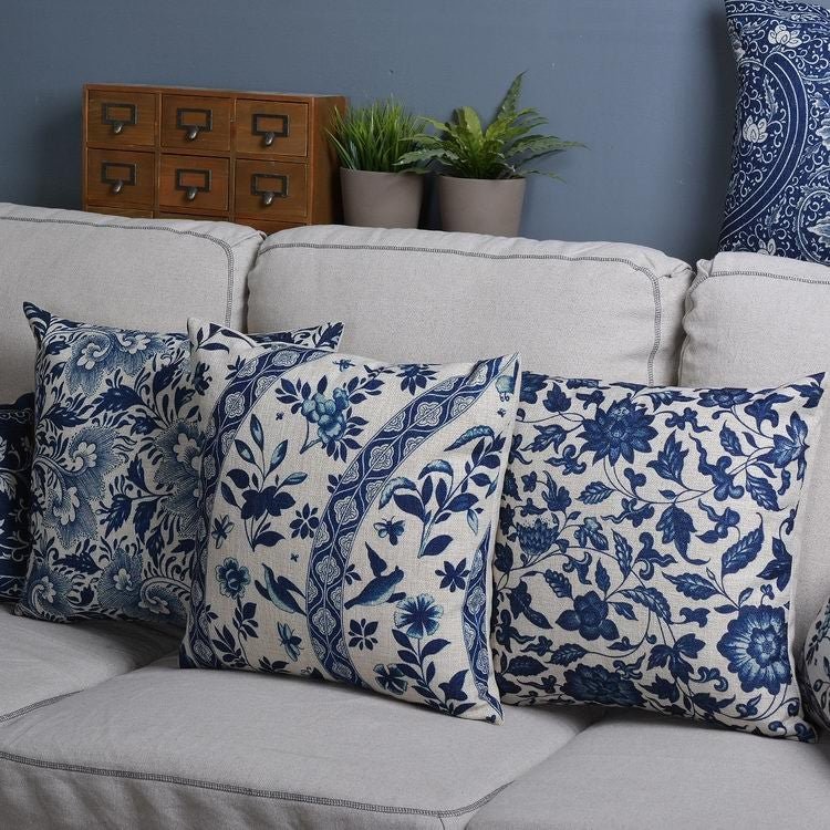 Imperial Blue - Traditional Chinese Porcelain Pattern Cushion Cover, Linen-Cotton Blend, 45x45cm & 30x50cm Options 7