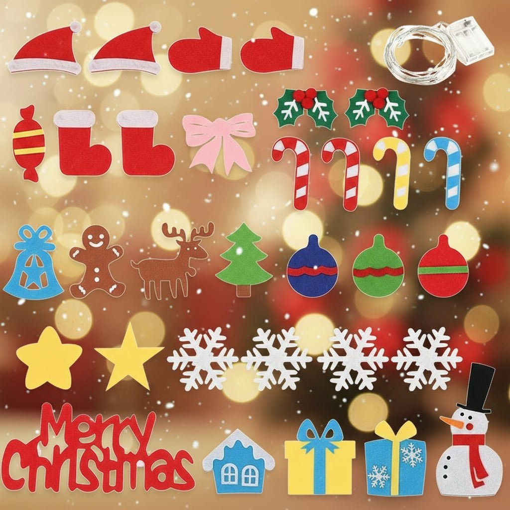 Interactive Christmas Wall Tree with LED Lights & Felt Ornaments for Kids 3
