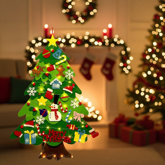 Interactive Christmas Wall Tree with LED Lights & Felt Ornaments for Kids 4