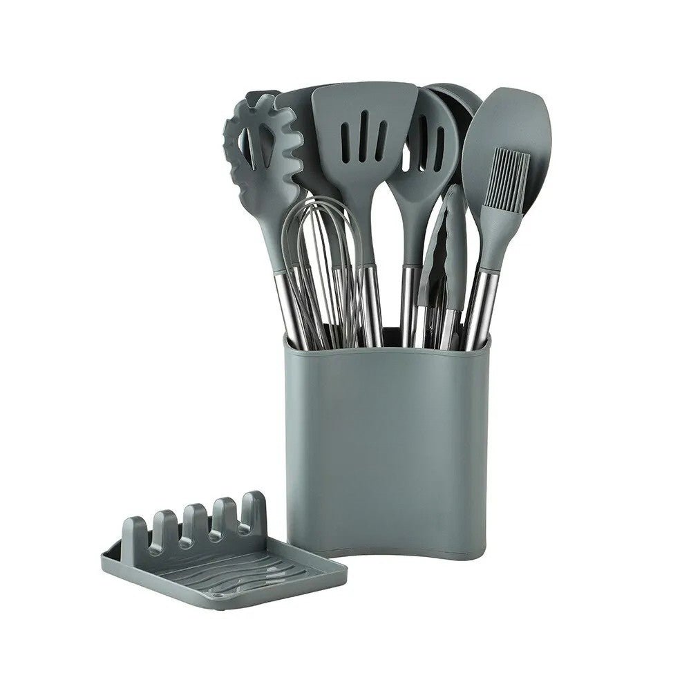 KITCHENORA – Complete Utensil Set with Silicone Heads & Wood-Style Handles 0